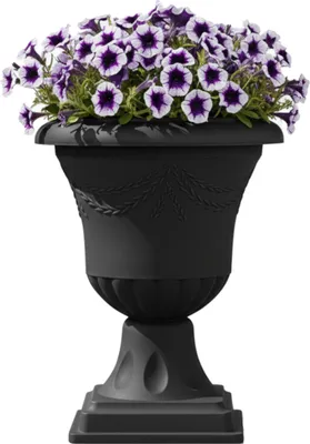 Produktbild von Blumentopf großer Blumentopf Pflanzpokal, Amphore Pflanzgefäß mit Stiel Blumenbeet Ø 27 cm H 40 cm rund Graphit Slim Home and Garden Arrangement Matt Grabtopf Friedhofstopf für frische und künstliche Blumen