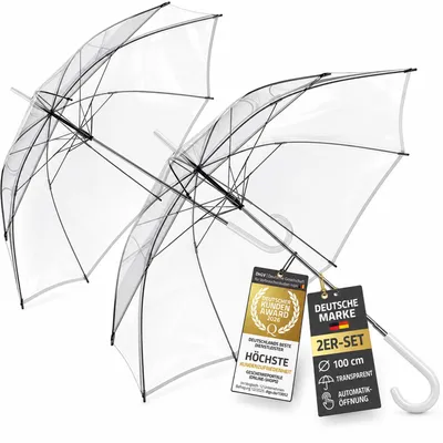 Produktbild von 2er Set Transparenter Regenschirm mit Automatiköffnung – Großer Kuppelschirm, Windbeständig, Rostfreier Rahmen, Schirm Damen & Herren