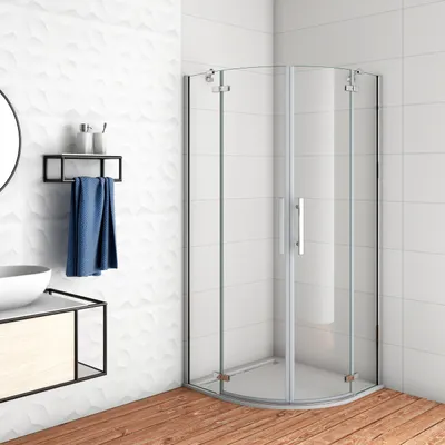 Produktbild von Duschtür 90x90x195cm Duschkabine Runddusche Viertelkreis 6mm ESG NANO Glas
