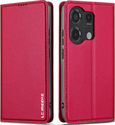 Produktbild von Handyhülle für Xiaomi Redmi Note 13 Pro 4G, Magnetische Flip Leder Hülle mit Kartenfach und Standfunktion Rot