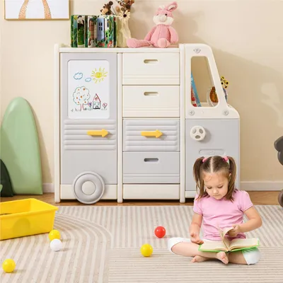 Produktbild von Spielzeugregal Bus – Kindershelf – Aufbewahrungsschrank – Kinderbuchregal – Spielzeugschrank – Mit Whiteboard