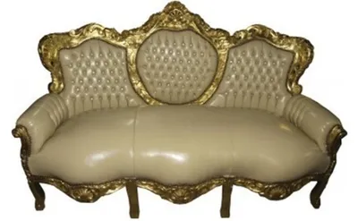 Produktbild von Casa Padrino Barock Sofa King Creme Lederoptik / Gold - Antik Stil Möbel - 180 x 125 x 81 cm