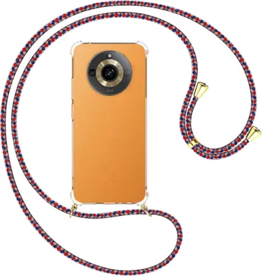 Produktbild von Handykette Backcover-Schutzhülle mit Band (Metall goldfarben) für Realme 11 5G (6.72'') - silber/blau/rot