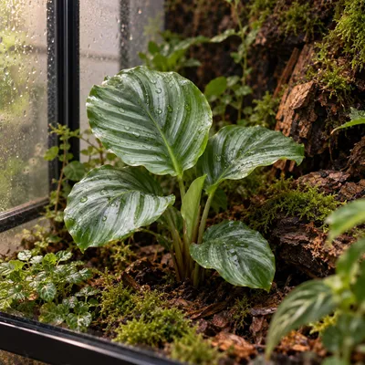 Productafbeelding van JUNAVERA Calathea Orbifolia terrarium en kamerplant | 7 cm pot | 19 cm hoog, AI-gegenereerde afbeelding