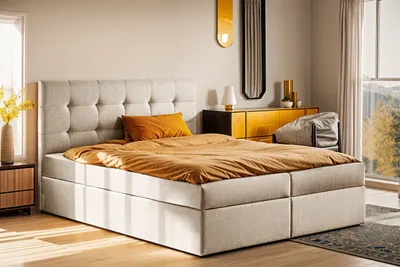 Produktbild von Kaiser Möbel Boxspringbett mit matratze und bettkasten, Schlafbett LUDANO stoff Soro 180x200 cm Hellbeige H3