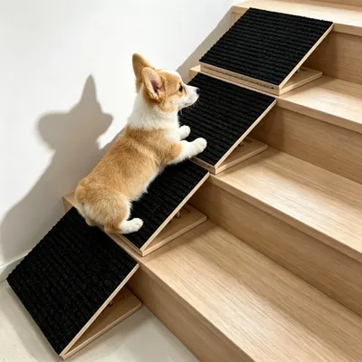 Image de 4 marches d'escalier antidérapantes pour chiens, en bois, avec hauteur réglable