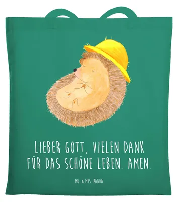 Produktbild von Mr. & Mrs. Panda Beutel Igel Beten - Mint - Geschenk, Lustige Sprüche, Sonnenhut, Shopping Tasche, Jutebeutel, Amen, Leben, Genießen, Tragetasche, Gott, Tote Bag