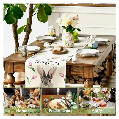 Produktbild von Tischläufer Hase Ostern, Saisonal Frühling, Waschbar, Küche Esstisch Nachbildungation Innen, Urlaub Party Nachbildung 40x140 cm