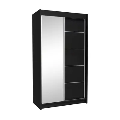Produktbild von Schwebetürenschrank MARIKA II 120 cm – Kleiderschrank mit Schubladen, Spiegel & Schiebetüren (Schwarz)