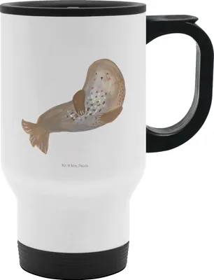 Produktbild von Mr. & Mrs. Panda Thermobecher Robbe Lachen - Weiß - Geschenk, Nordsee, To Go, Tiere, Kaffeebecher, Seehund, Teebecher, Ostsee, Isolierbecher, Meerestier, Strand