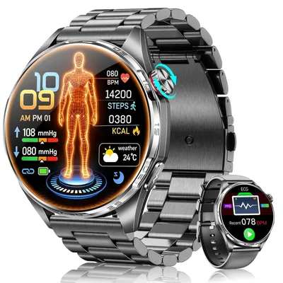 Produktbild von Smartwatch Herren KI mit Blutdruck EKG HRV BMI Bluetooth-Anrufe Schwarz