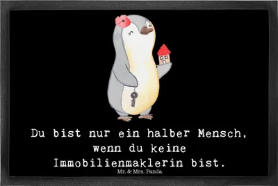 Produktbild von Mr. & Mrs. Panda Schmutzfangmatte Immobilienmaklerin Herz 40 x 60 cm - Schwarz - Geschenk, Immobilienbüro, Ausbildung, Türvorleger, Immobilienkauffrau, Sauberlaufmatte