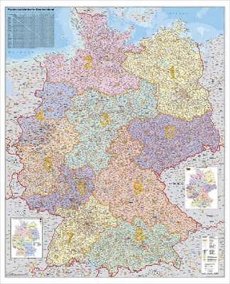 Produktbild von Deutschland Postleitzahlenkarte 1 : 750 000. Wandkarte Grossformat ohne Metallstäbe