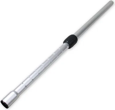 A silver telescopic tube with a black grip, isolated on a white background.