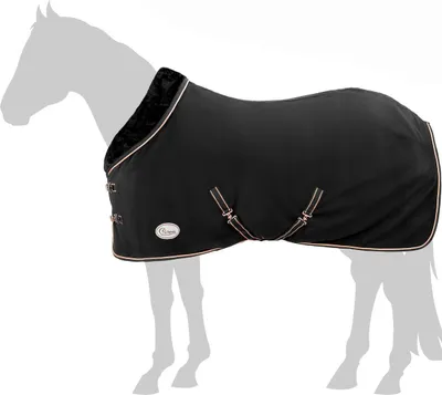 Produktbild von Abschwitzdecke "Champion Edition" Fleecedecke mit Fellkragen und Zierpaspel, Paradedecke, Showdecke Schwarz-Rosegold 145cm