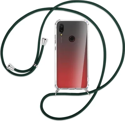 Produktbild von Handykette Backcover-Schutzhülle mit Band (Metall silberfarben) für Xiaomi Redmi 7 - dunkelgrün