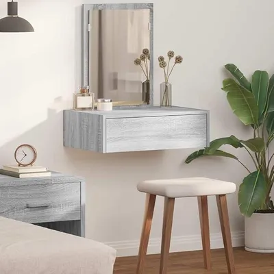 Imagen del producto de Mesa de tocador, color gris, 60 x 40 x 70 cm, madera, tocador, tocador, tocador, tocador, ideal para maquillaje en el dormitorio - D
