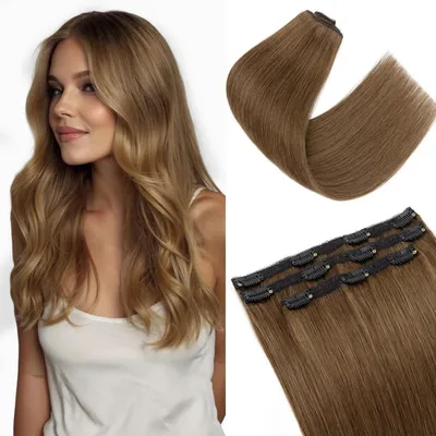 Productafbeelding van Haarverlengingen, echt haar, chocoladebruin, 30 cm, 60 gram, glad, 3 stuks