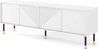 Obrázek produktu pro TV skříňka DŘEVĚNÁ BÍLÁ 4D 180 cm BÍLÁ MATNÁ - frézovaná čela z MDF - TV stolek na nohách