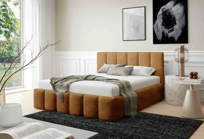 Obrázek produktu pro Manželská čalouněná postel 160x200 SERAFINA - koniak