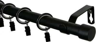 Produktbild von LOFT 400 cm 1-läufige Gardinenstange Schwarz 19 mm aus Metall mit Endstück LUNA Komplettset mit Ringen und Clips Inklusive Montagezubehörset