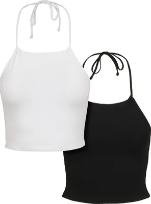 Obrázek produktu pro Dámské tílko Urban Classics Ladies Cropped Neckholder Top 2-Pack black/white - XL