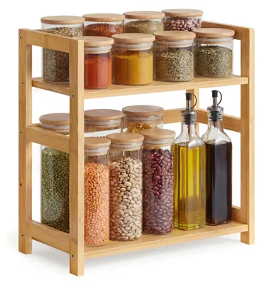 Kruidenregal aus Bambus, 2 Ebenen, 41x41x18,6 cm, naturbeige