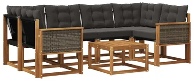 Produktbild von vidaXL Outdoor-Sofagarnitur mit Kissen 7 pcs Natürlich und Schwarz