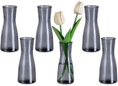 Immagine prodotto di Set di 6 piccoli vasi di vetro grigi per decorazioni da tavola – Decorazioni moderne