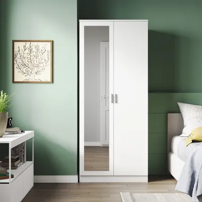 Obrázok produktu pre SONNI Biela dvojdverová šatníková skriňa, závesné dvere, 76x47x180cm Multifunkčná šatníková skriňa so zrkadlom a zásuvkami Šatníková skriňa