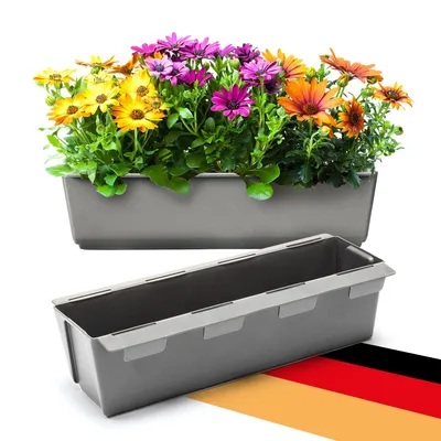 Produktbild von BigDean 2er Set Paletten Blumenkästen - Einsatz - mit Hängesystem zum Einhängen - 37cm Beton-grau - Pflanzkasten für Europalette Balkonkasten