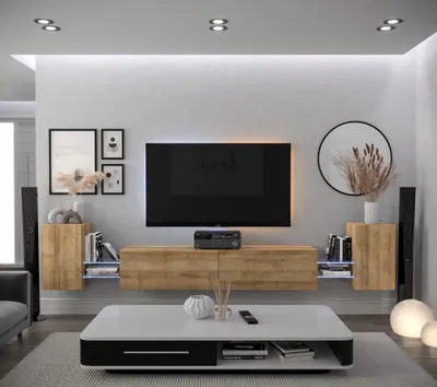 Immagine prodotto di Furnitech Parete attrezzata soggiorno - Mobili da soggiorno con LED RGB - 16 colori - Parete attrezzata moderna - Scaffali e mobile TV (AN103-21DZ-M6-1B)