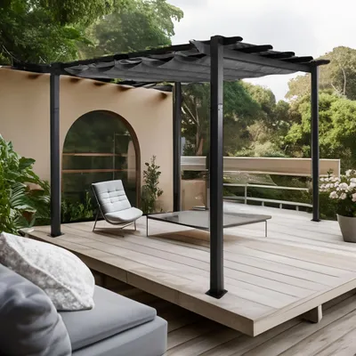Obrázek produktu pro Hliníková pergola HWC-N93, zahradní altán zahradní, stabilní 8cm rám posuvná střecha UV50+ 3x3m  antracitová