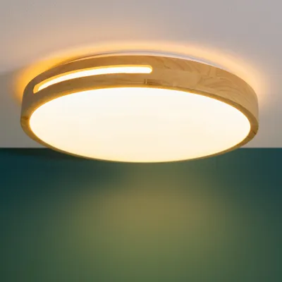 Produktbild von LED Deckenlampe - 3 Stufen Dimmer - hellem Holz Rahmen - Ø 39 cm