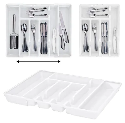 Produktbild von Ausziehbarer Besteckkasten ca. 27-45 x 36 x 4,5 cm für Schubladen in Weiß