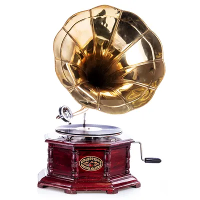 Produktbild von Achteckiges Grammophon aus Holz mit Großen Messingtrichter