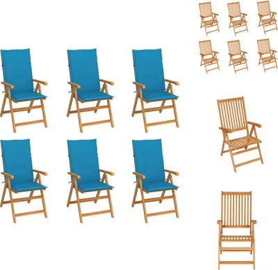 Produktbild von vidaXL Gartenstühle 6 Stk. mit Blauen Kissen Massivholz Teak -  Gartenstühle