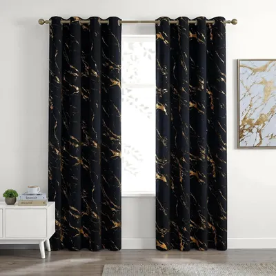 Image de Rideaux occultants noirs - Motifs or et marbre