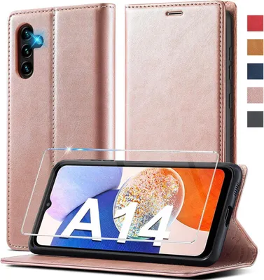 Image de Samsung Galaxy A14 5G Housse en cuir avec protection - Portefeuille Housse à rabat rose