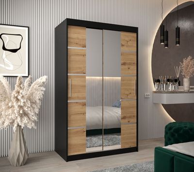Spiegelschrank VIVIEN – Breite 120 cm, Schwarz  / Eiche Artisan