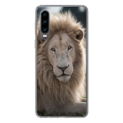 Produktbild von MuchoWow® Handyhülle Schutzhülle Hülle für Huawei P30 Löwe - Tier - Weiß Silikon Softcase Handy Hülle - Kartenbesitzer