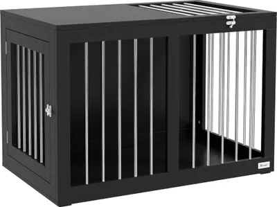 Produktbild von PawHut Hundekäfig für Zuhause, Hundehütte, Haustierkäfig für mittelgroße Hunde, Hundebox mit Türen, Hundehaus, Transportkäfig, Schwarz, 80 x 50 x 56,5 cm