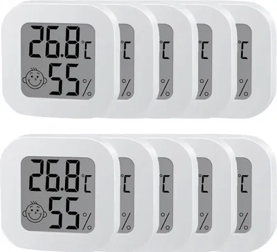 Produktbild von 10 Stücke Hygrometer Thermometer - Luftfeuchtigkeitsmesser & Temperaturmonitor mit Sensor (Temperatur: -50 - 70℃, Luftfeuchtigkeit: 10% - 99% RH)