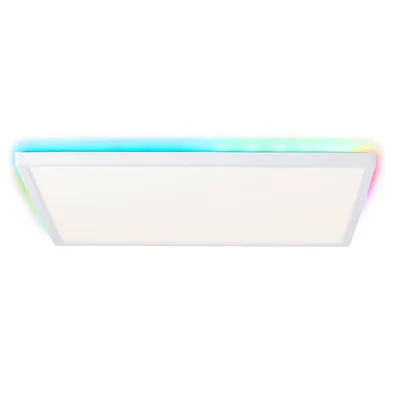 A white rectangular LED ceiling panel light with a colorful RGB light strip around the top edge, shown against a white background.