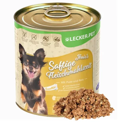 Produktbild von 18 x 800 g Lecker.Pet® Josie's Saftige Fleischmahlzeit Sensitiv mit Pute & Reis Hundefutter Nassfutter