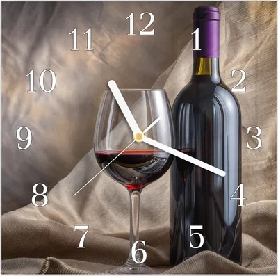 Produktbild von Wanduhr aus Glas mit Motiv Wein mit Glas- 30 x 30 cm - inkl. Aufhängesystem