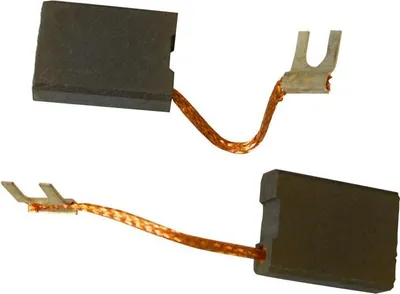 Two carbon brushes with copper wires and connectors are shown against a white background.