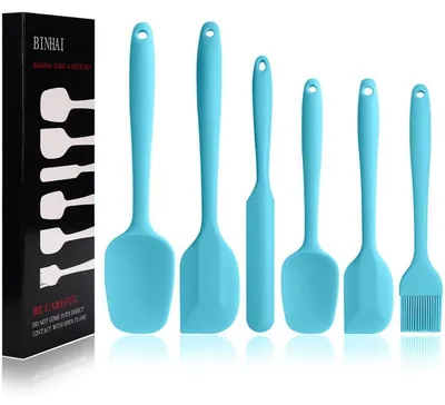 Produktbild von Silikon Spatel Set 6-teilig Blau Antihaft Hitzebeständig mit Edelstahlkern