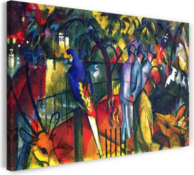 Produktbild von Leinwandbild (120x80cm): August Macke - Zoologischer Garten, echter Holz-Keilrahmen inkl. Aufhänger, handgefertigt in Deutschland