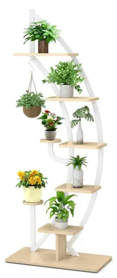 Productafbeelding van Plantenrek met 5 niveaus, metalen bloemenrek met antikeipbeveiliging, displayrek voor tuin en woonkamer, wit